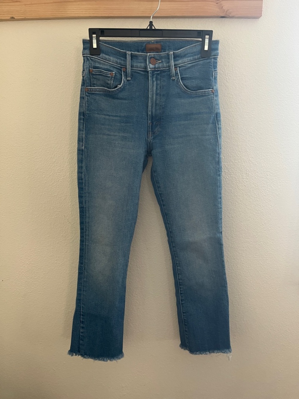 MOTHER Light Blue Denim Ankle Fray Jeans